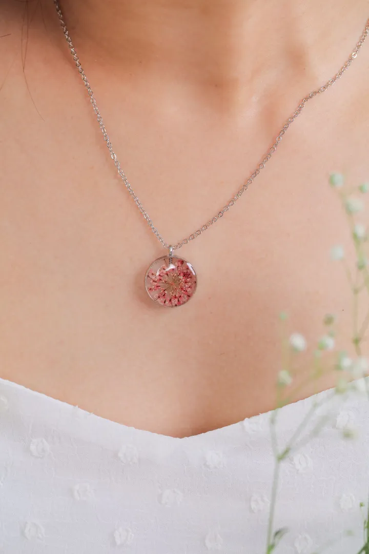 Dainty Coral Queen Anne's Lace Necklace for Sanctuary and Protection
