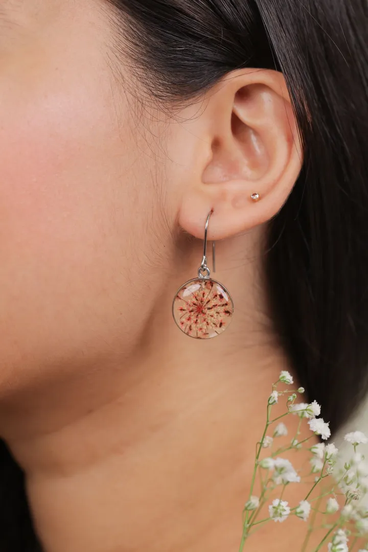 Dainty Coral Queen Anne's Lace Earrings for Sanctuary and Protection