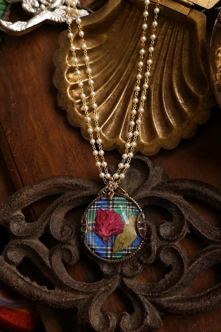 Madras Checks Muthu Malai Necklace-Vaada Malli Flower