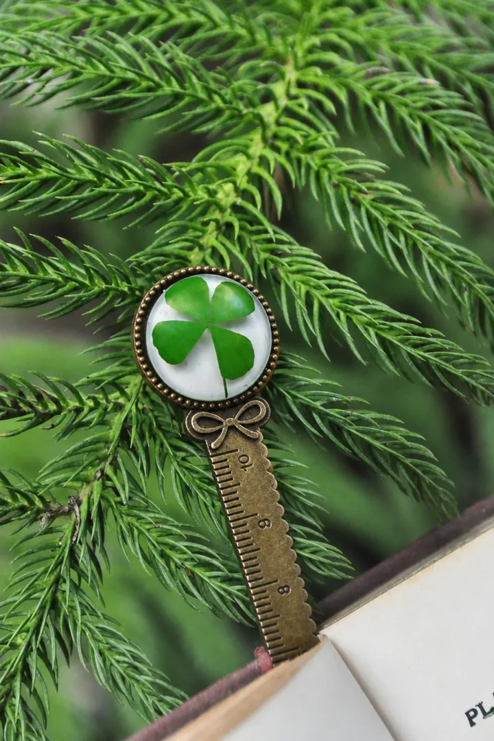 Clover Keepsake Floral Resin Brass Bookmark